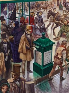 Enviando una carta en el buzón de correos No 1 en Londres en 1855 de Peter Jackson